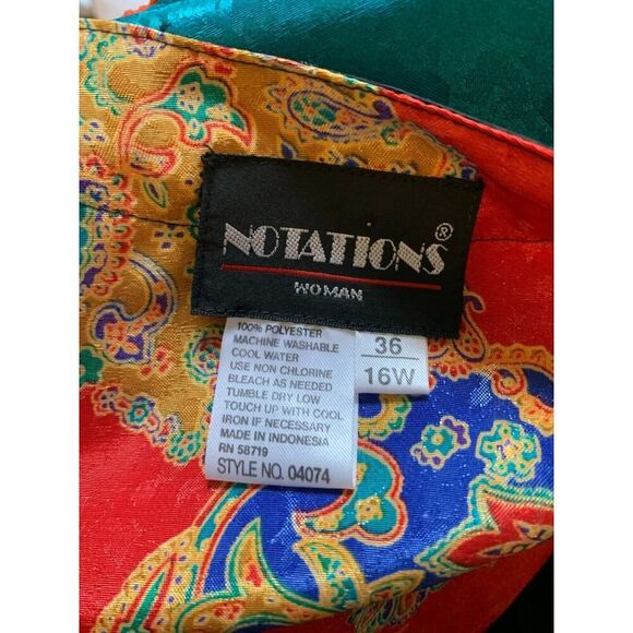 VTG Notations Versace Look Jacket Top 16W Red Satin Abstract Ornate Button Crop - Picture 16 of 16